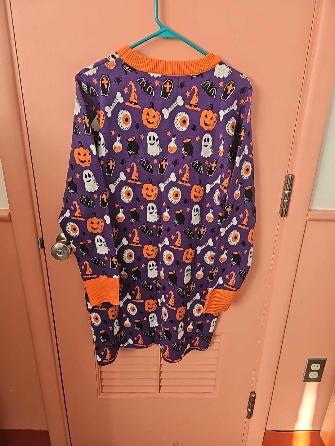 NWT Women’s Size Large Spooky Smiles Halloween Sweater Dress Ghost Pumpkin +