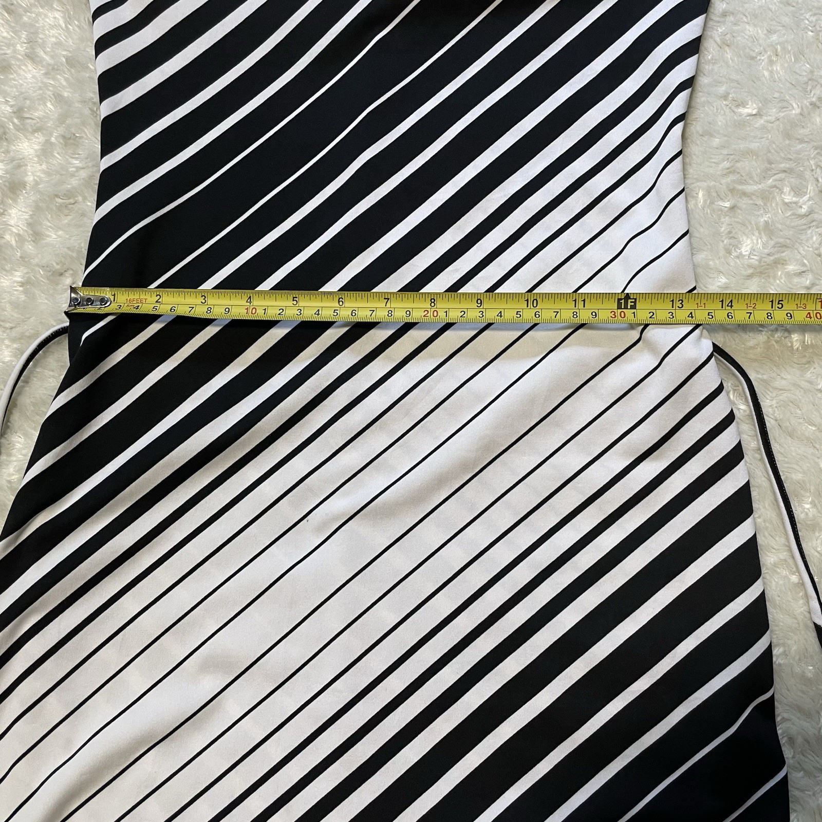 vintage y2k op-art black white diagonal stripe glam strapless dress S/M party
