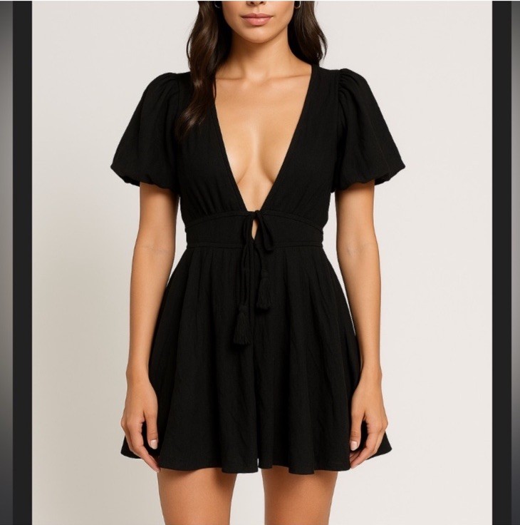 House of Harlow x Revolve Black Puff Sleeve Deep V Mini Dress Women’s 4