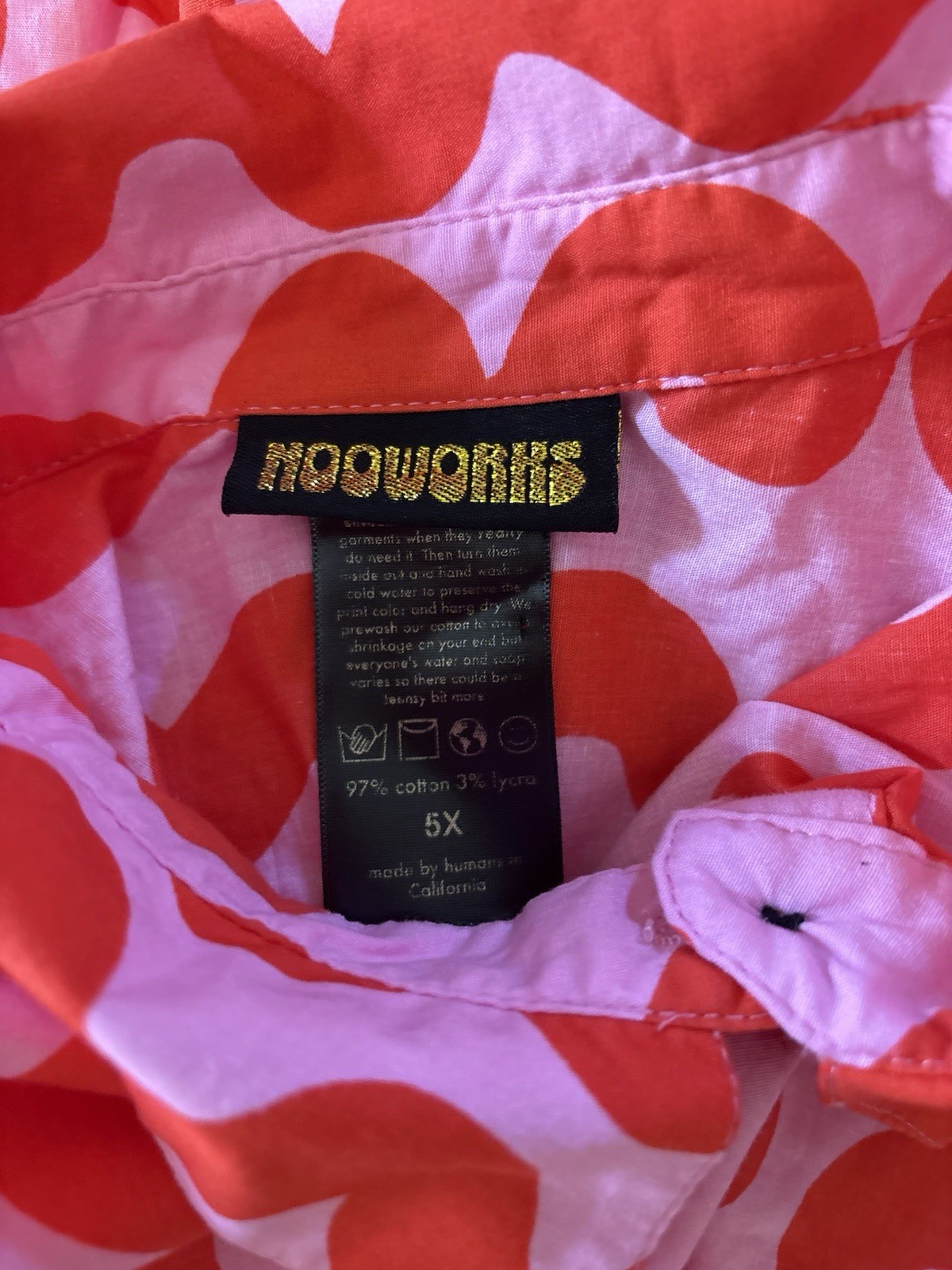 Nooworks Pink Squiggle Collared Shirt Cotton Plus Womens Dress 5x