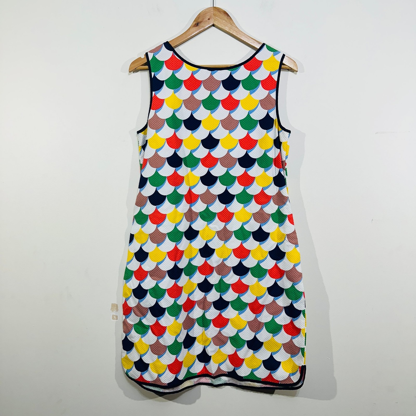 Boden Shift Dress UK 14L Scallop Red Blue Green Yellow White Textured