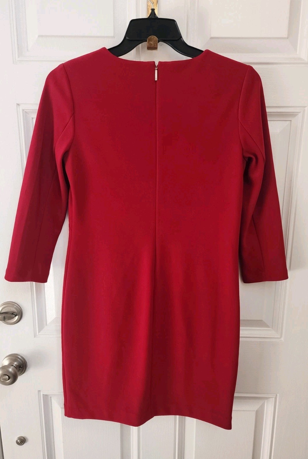 RALPH LAUREN Red Logo Button Round Neck Long Sleeve Stretch Sheath Dress Sz 8