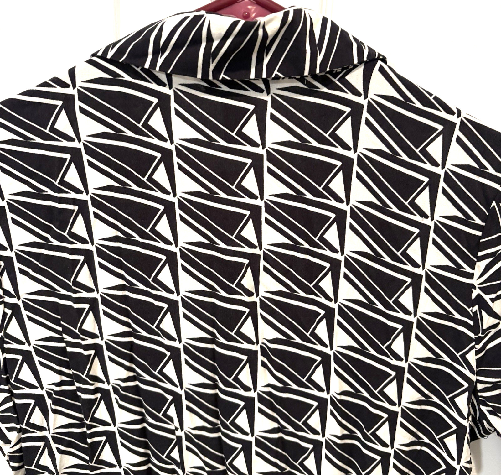 Millenium Black White Geometric Button Front Dress Size M Asymmetrical Hem EUC!!