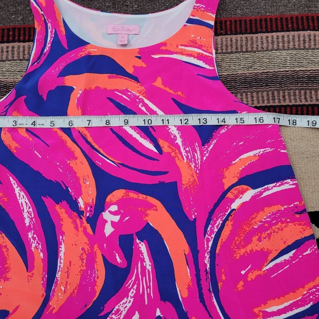 Lilly Pulitzer Jackie Shift Dress Sz XS 100% Silk Bomber Blue Plume Blume 23198