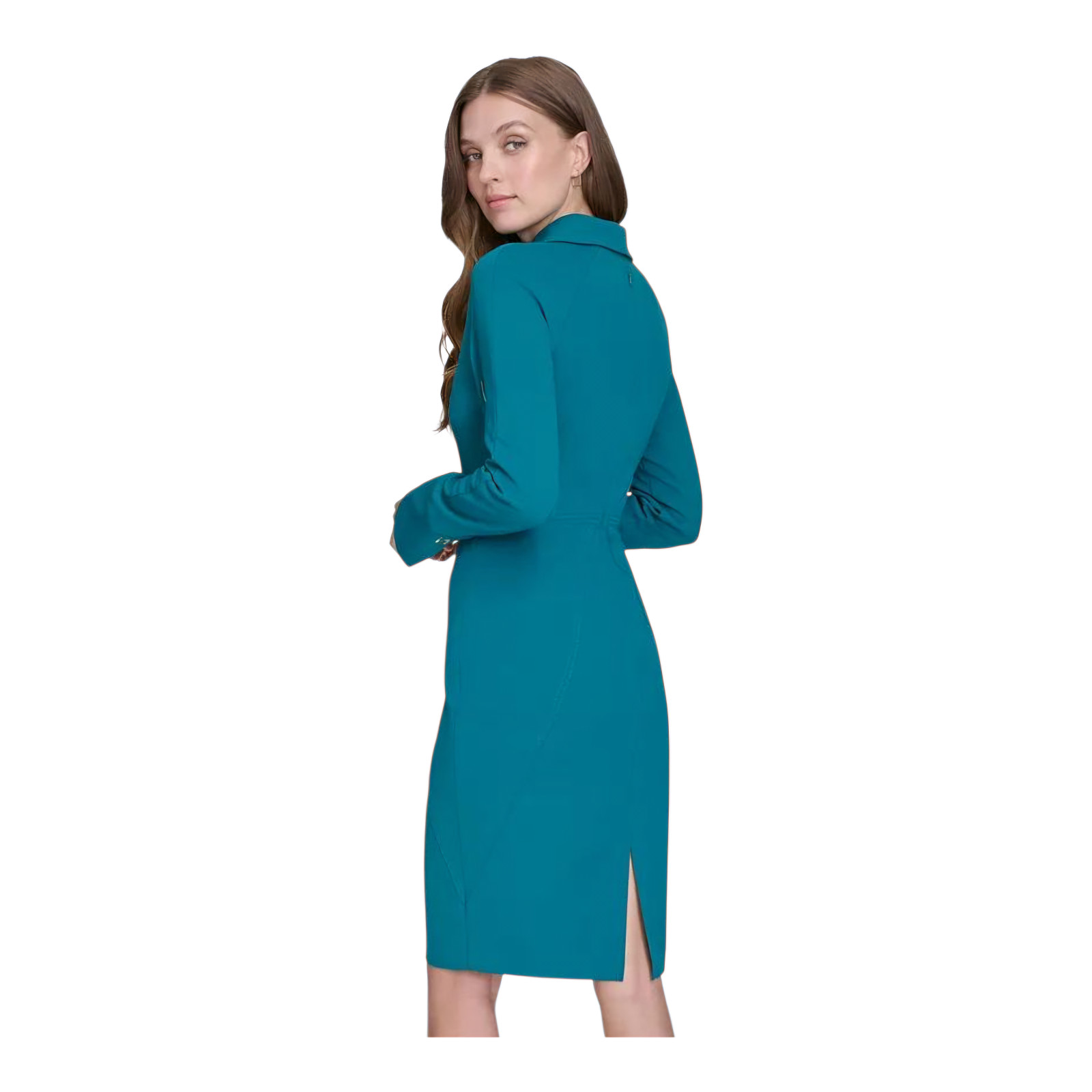 Halston Women’s Collared Zip-Neck Star-Seamed Scuba Crepe Sheath Dress Teal 2-6