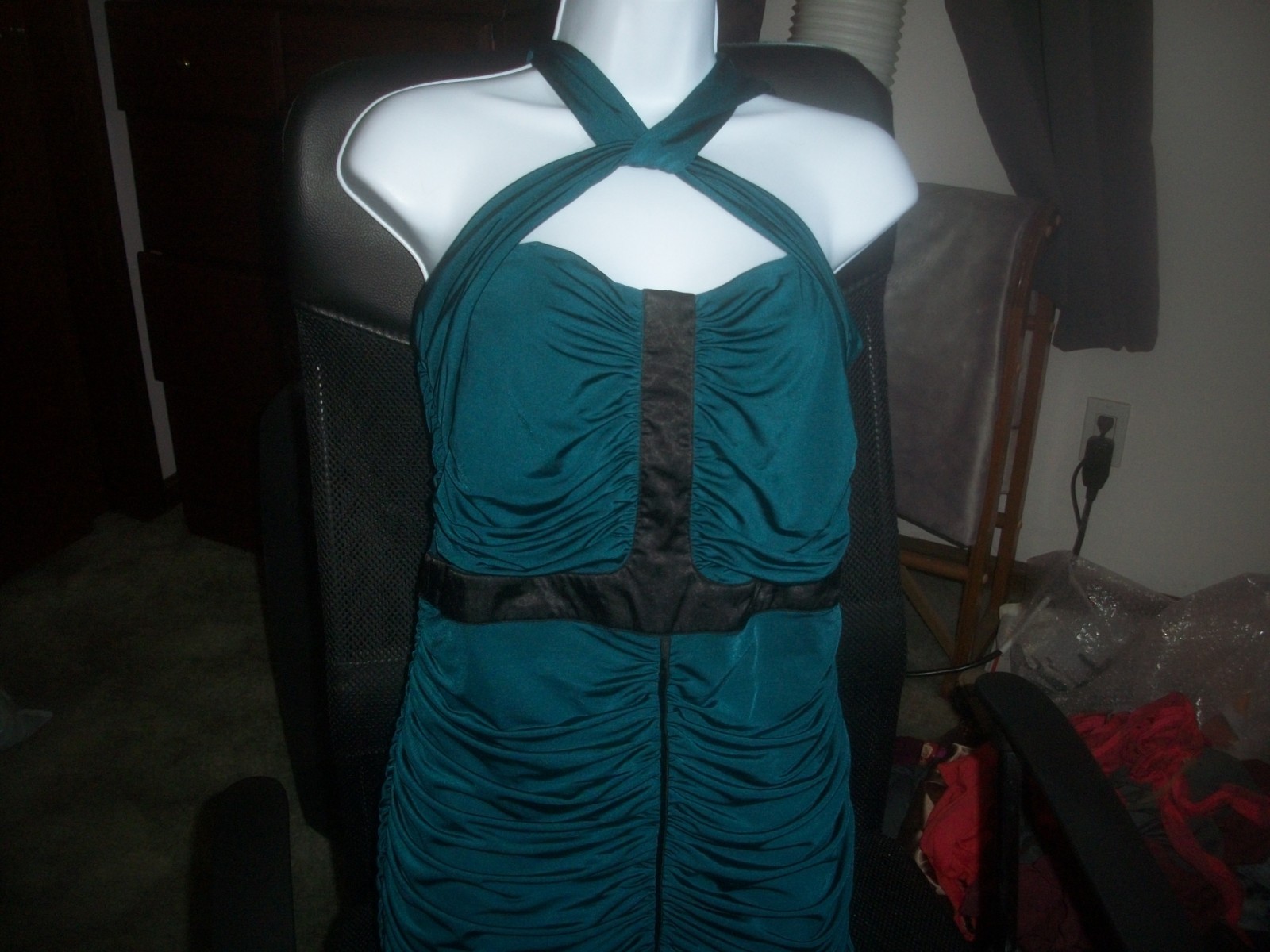 womens pleated dress.dark teal.keyhole neck.size junior large