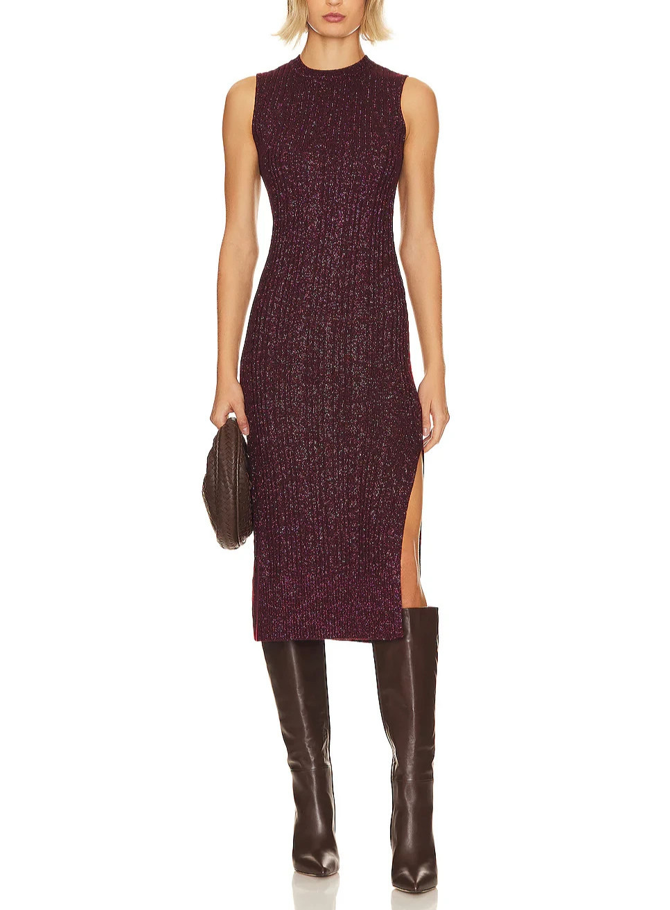 NWT $249 Paige Marium Cable Knit Midi Dress in Burgundy Sparkle S