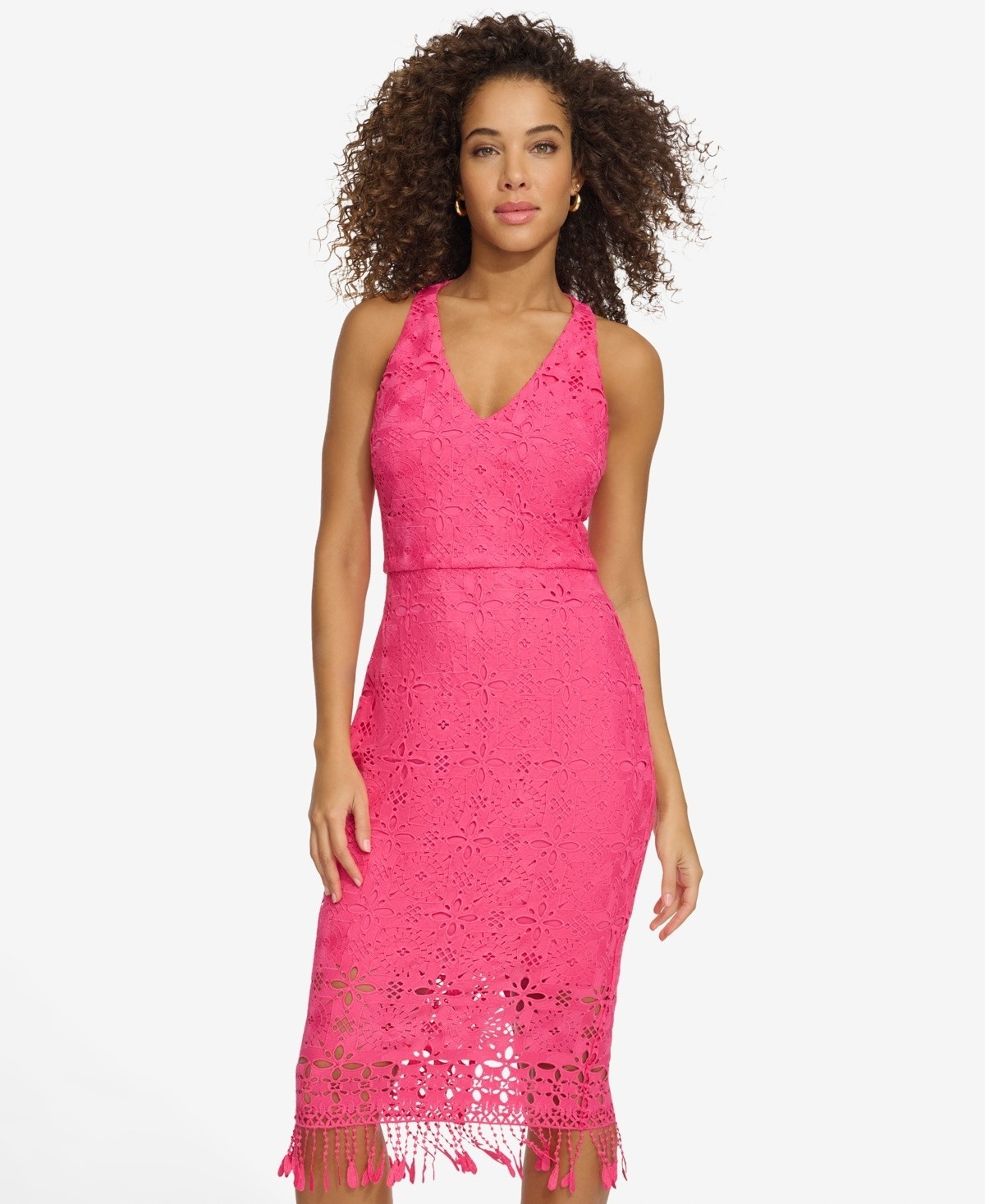 New Siena Elegant Vibrant Pink Eyelet Midi Dress Women’s size 6