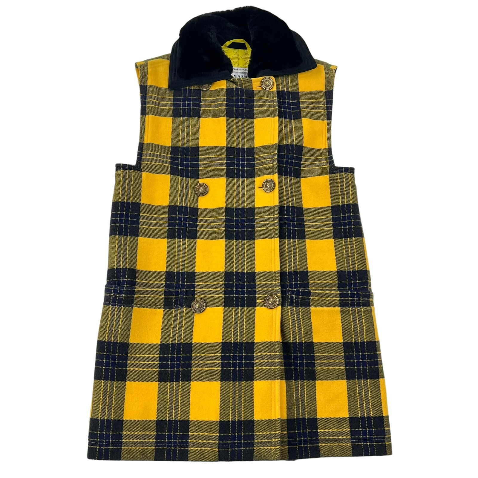 Gianni Versace Double Breasted Shift Dress Wool/Cashmere Tartan Plaid • 38 Italy