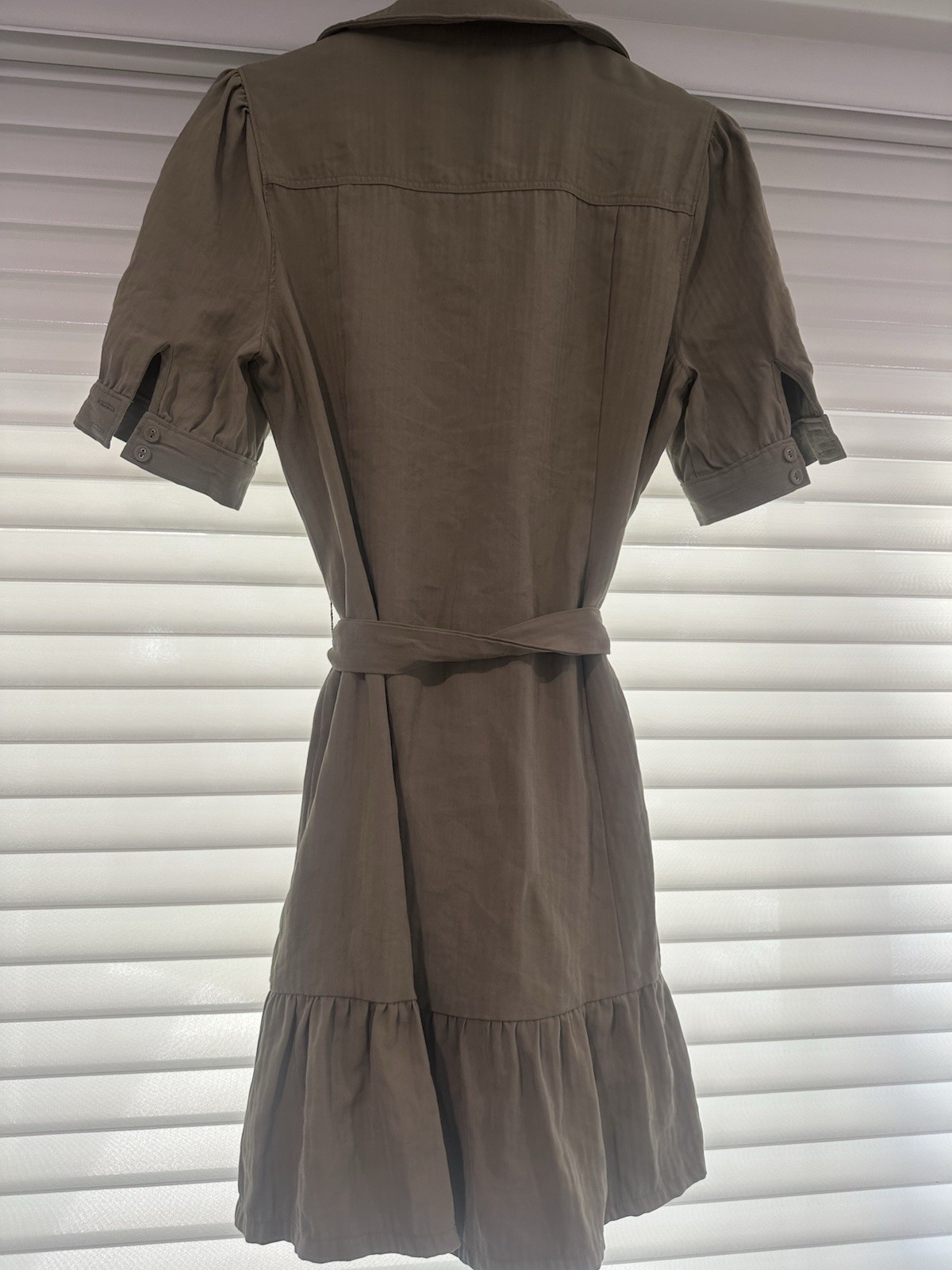 PAIGE Green Collared Button-Front Belted Shirt Dress Short Sleeve Short S