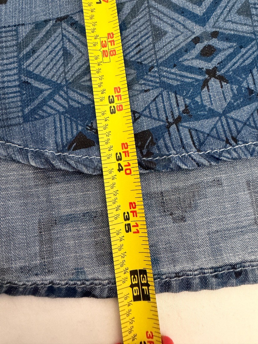 Philosophy Womens Aztec Print Chambray Shirt Dress Tencel Blue Size S