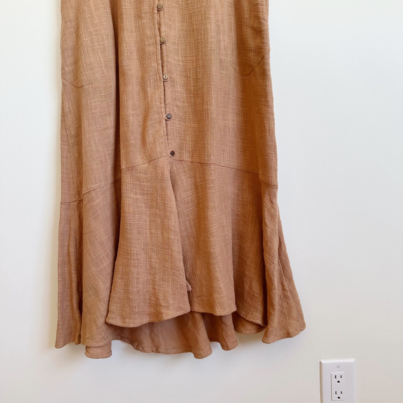 Free People Textured Cotton Button Down Ruffle Maxi Dress Medium Beach Cottage