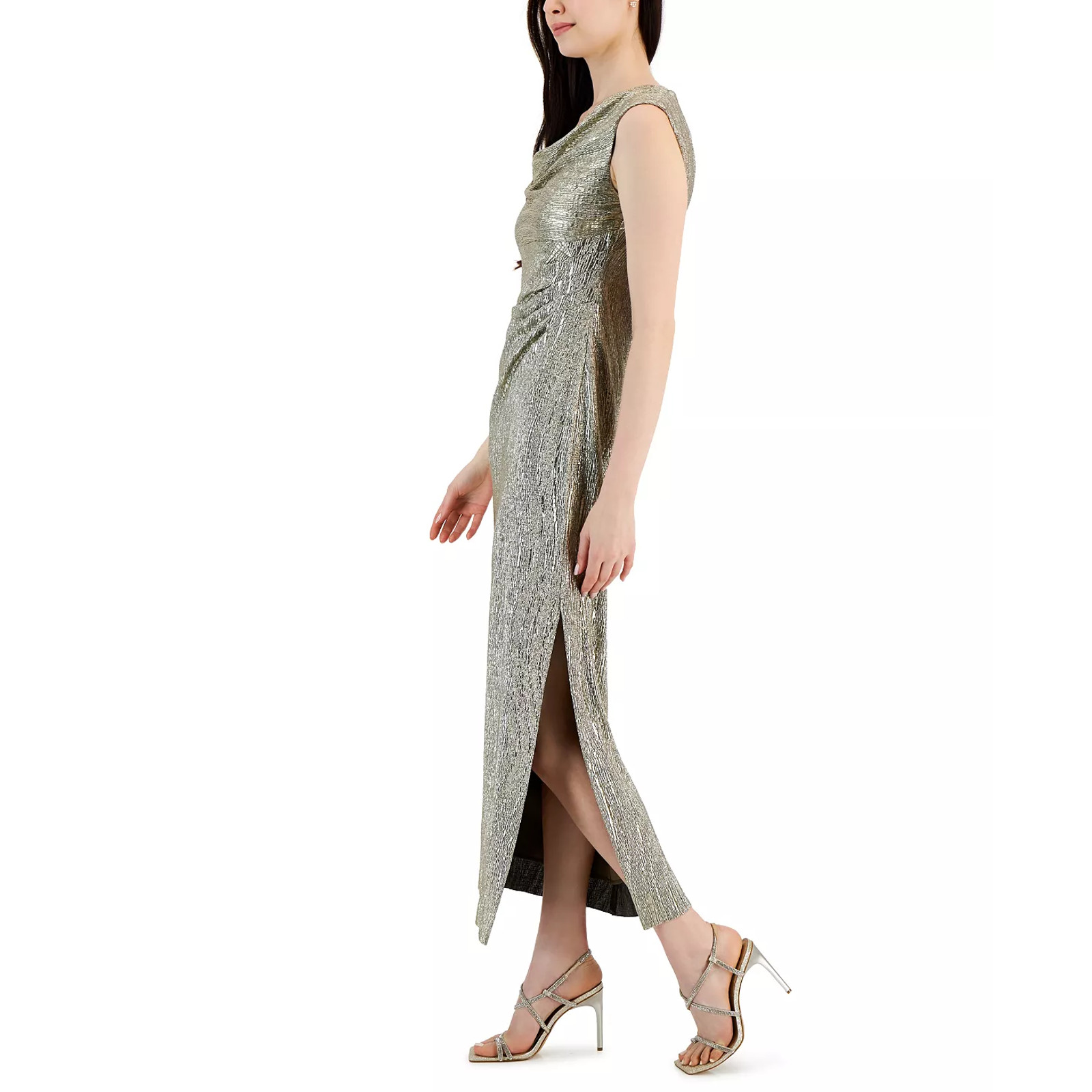 Copied – Connected Cowlneck Metallic Gown | COLOR: MUSHROOM GOLD
