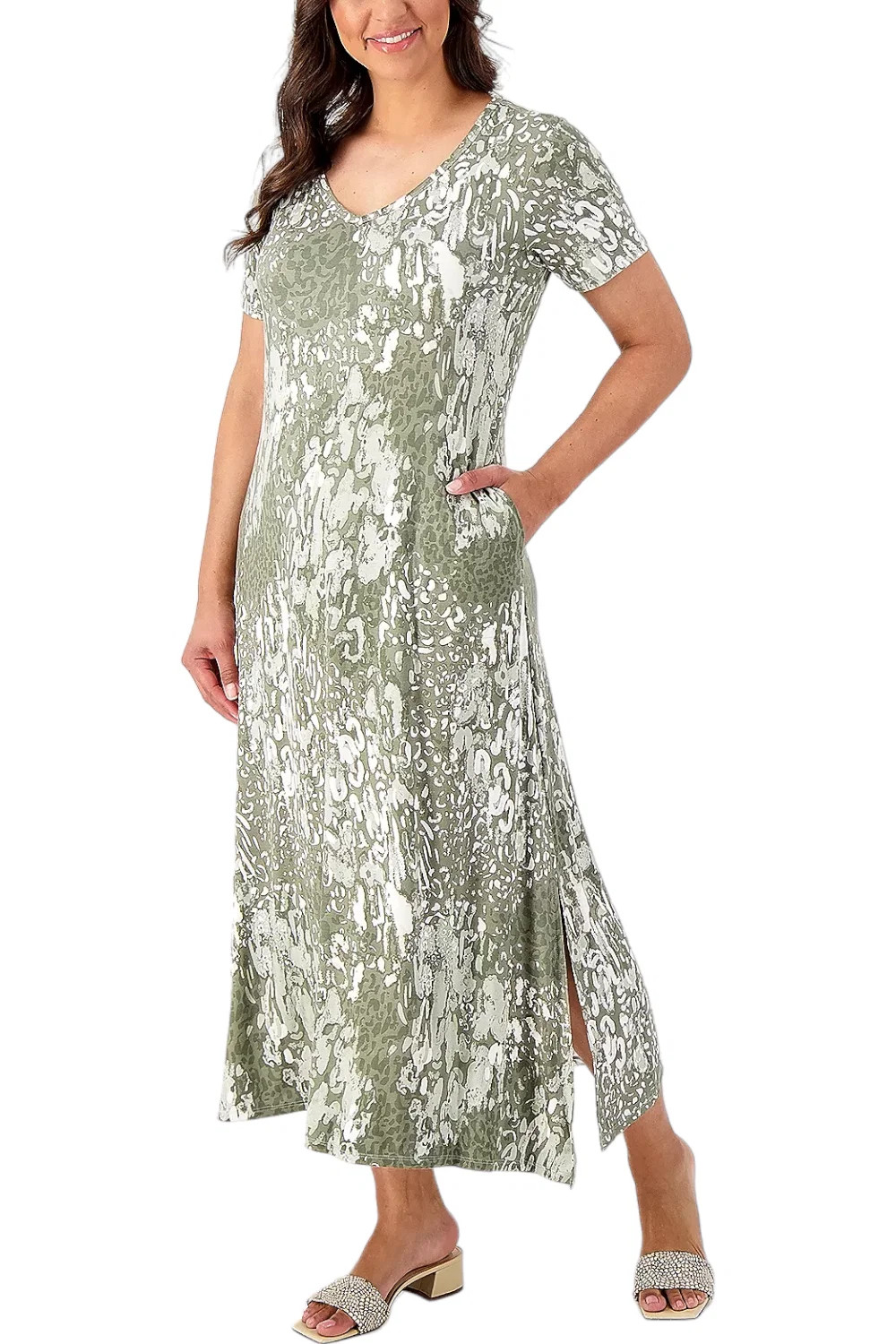 Belle by Kim Gravel Print V-Neck Maxi Dress Animal Melange