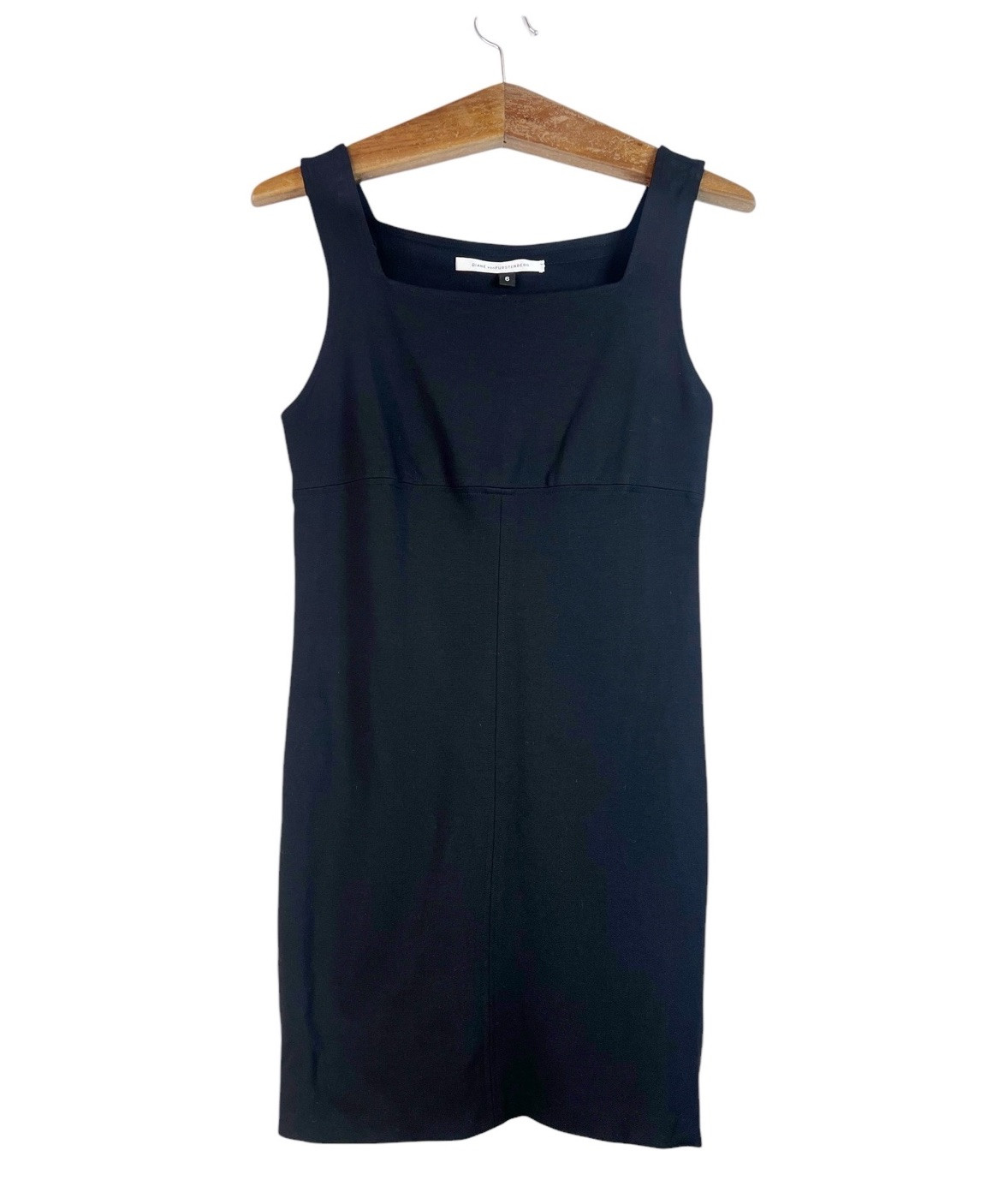 Diane Von Furstenberg DVF Black Side Zip Classic Square Neck Dress Size 6 Boho