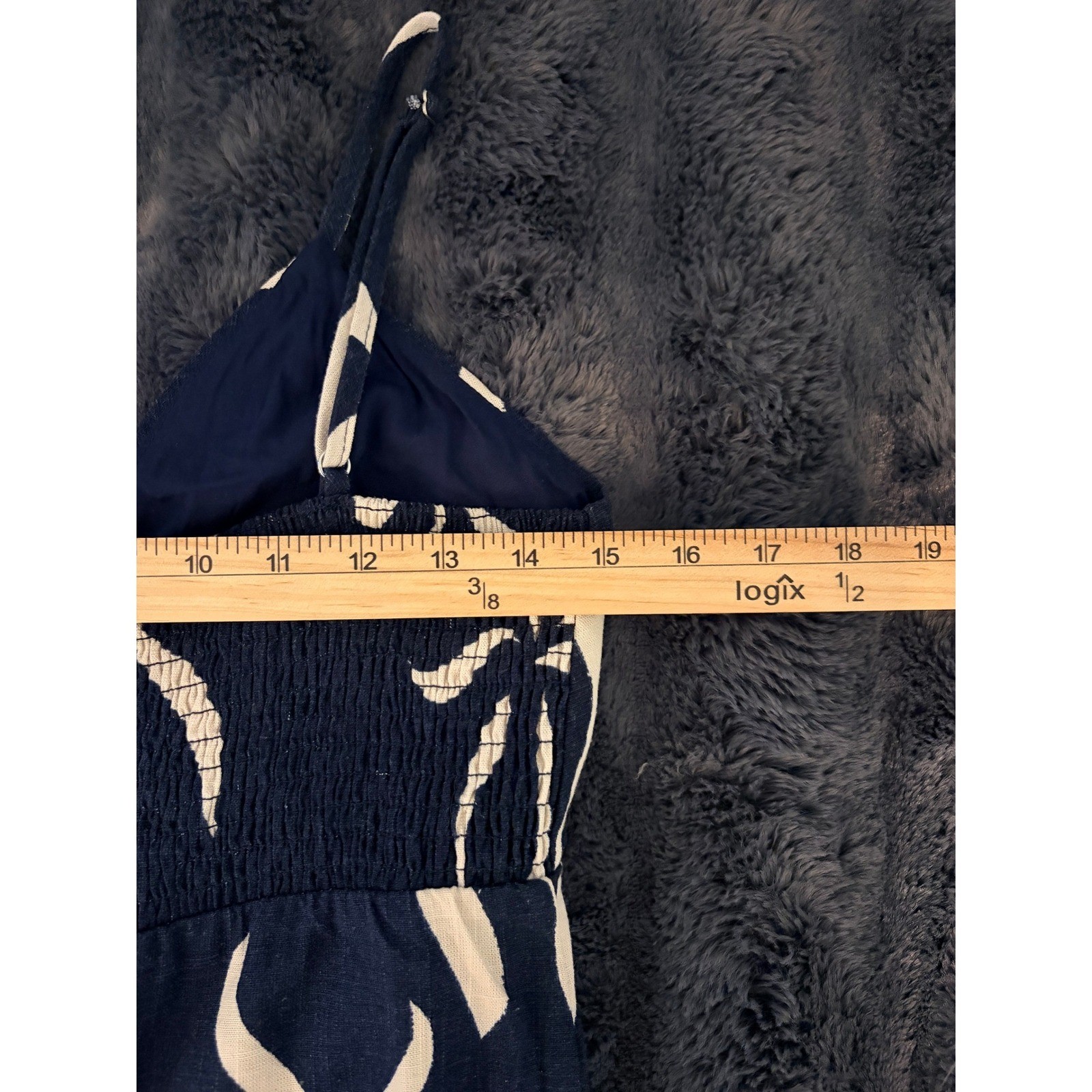 Navy Cream Floral Maxi Dress Small Strappy Smocked Back Coastal Boho Resortwear