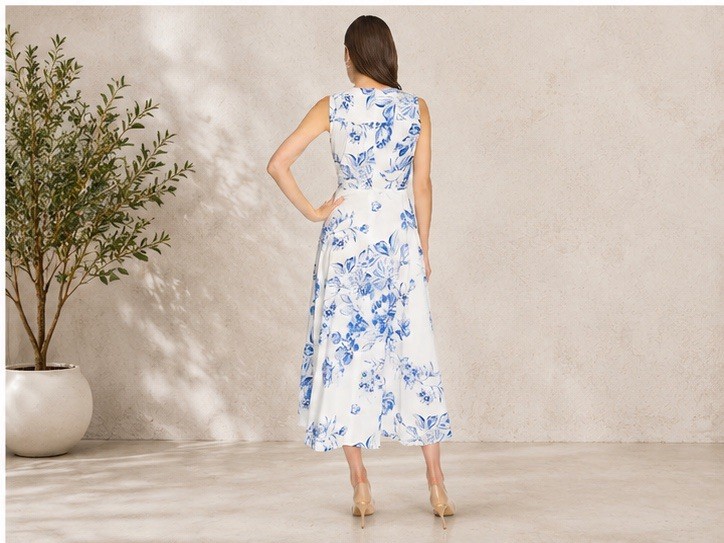 Calvin Klein – Floral Blue and White Wrap Midi Dress Size 8 – New with tags