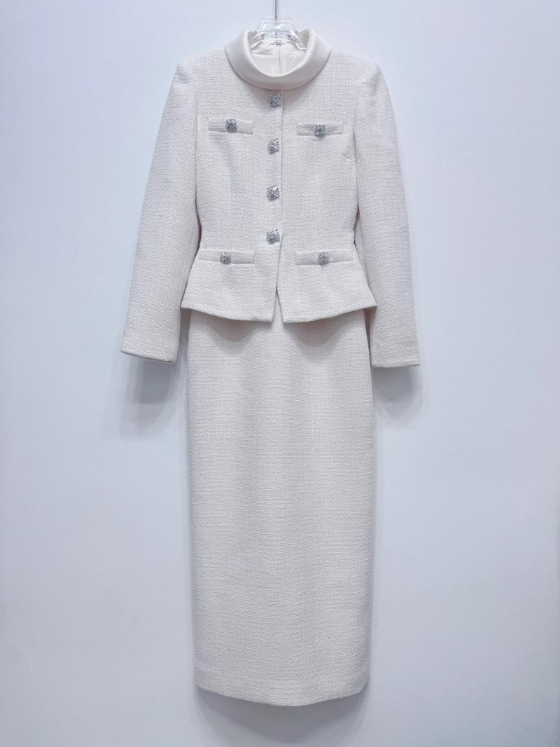 Self Portrait Women’s tweed patchwork long-sleeved stand-up collar Dresses