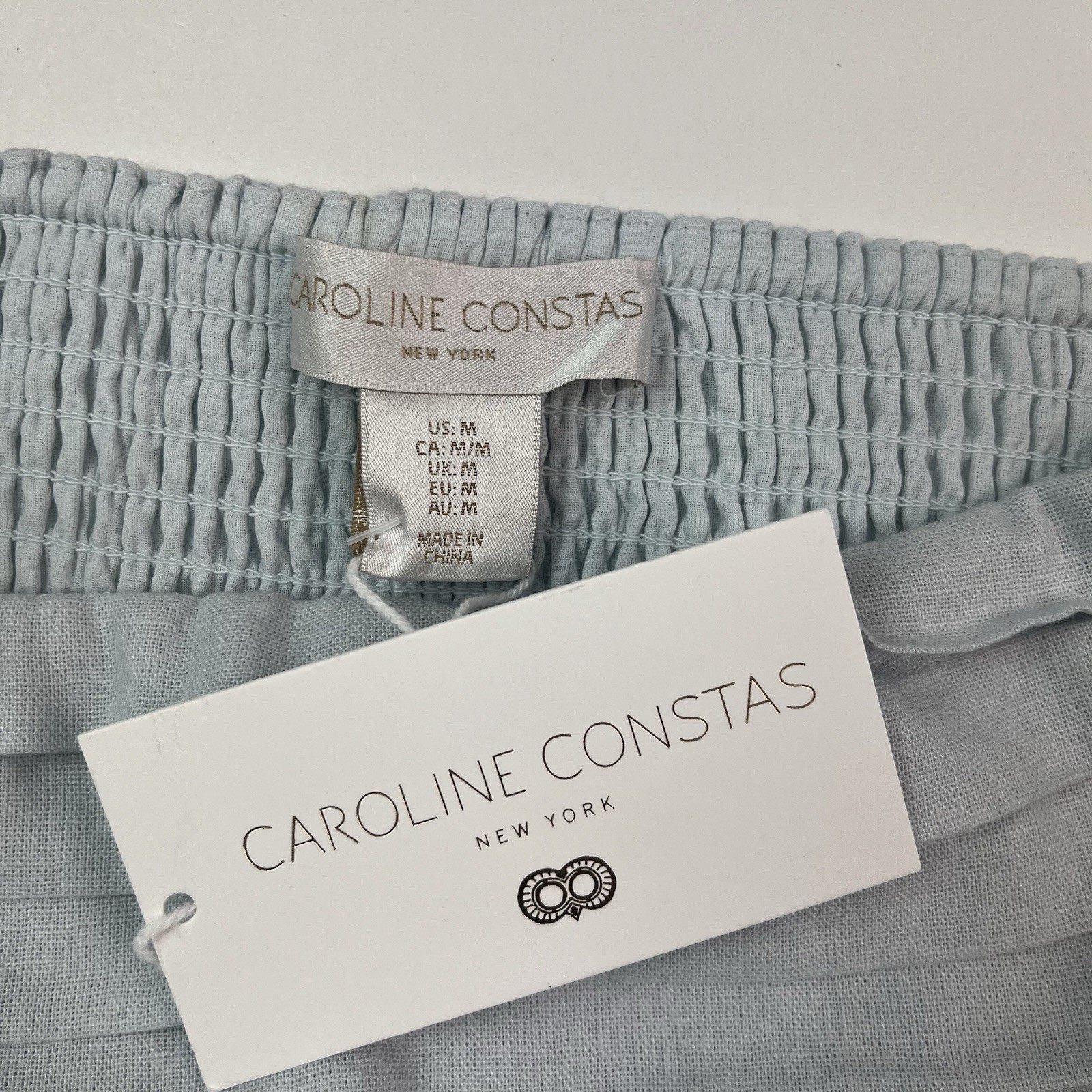 Caroline Constas Linen Blend Strapless Maxi Dress M Blue Costal Resort NWT