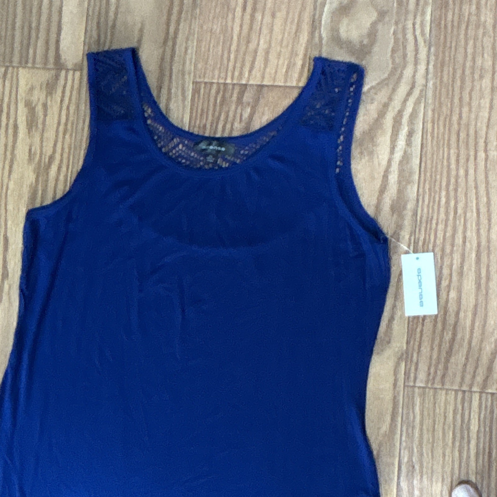 NWT Spense Blue XL Sleeveless Scoop Neck Tank Midi Dress Crochet Lace Pullover