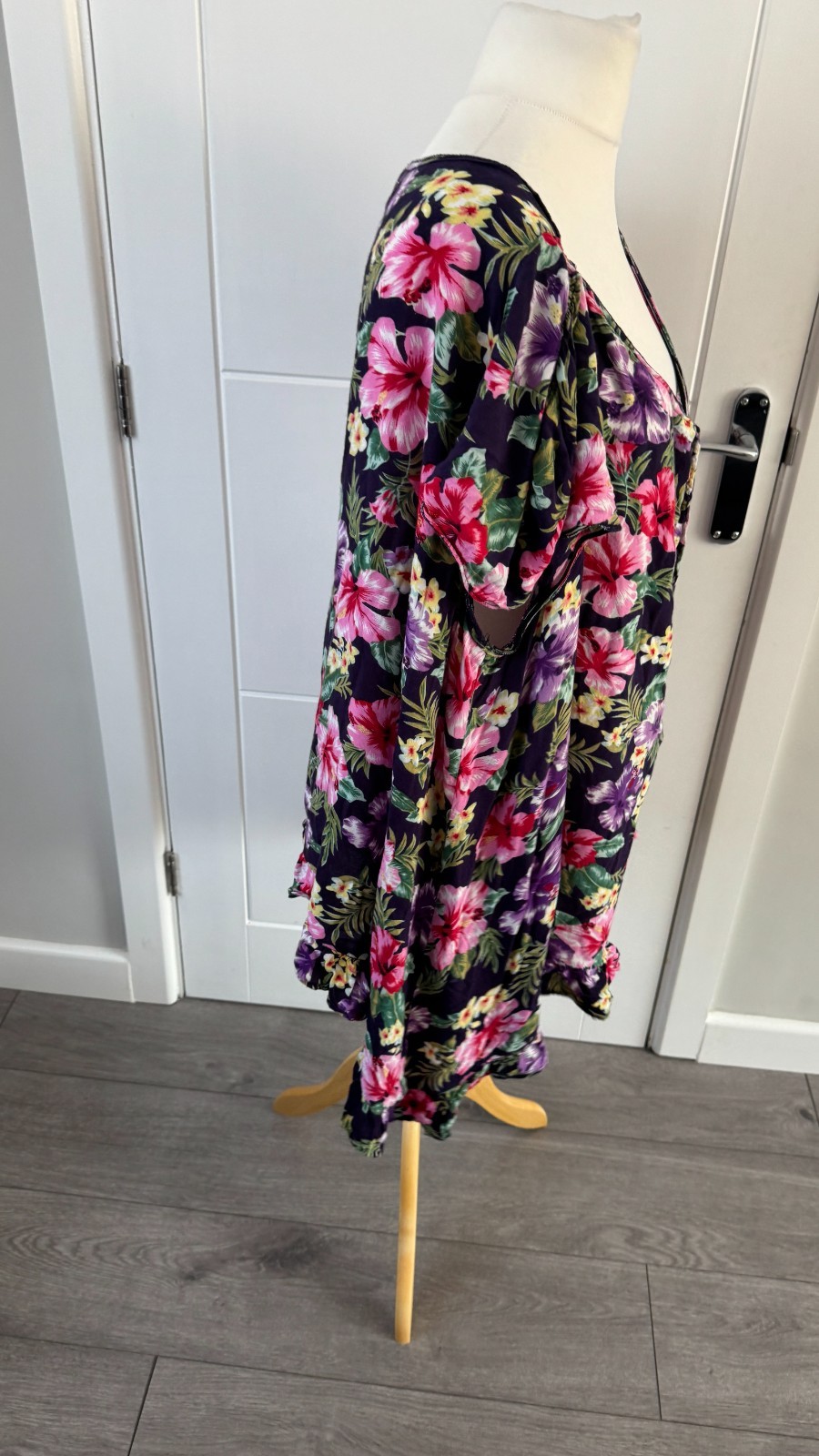 Yours Purple Floral Tropical Tie Front Dresss Festival Boho M UK 26 B103