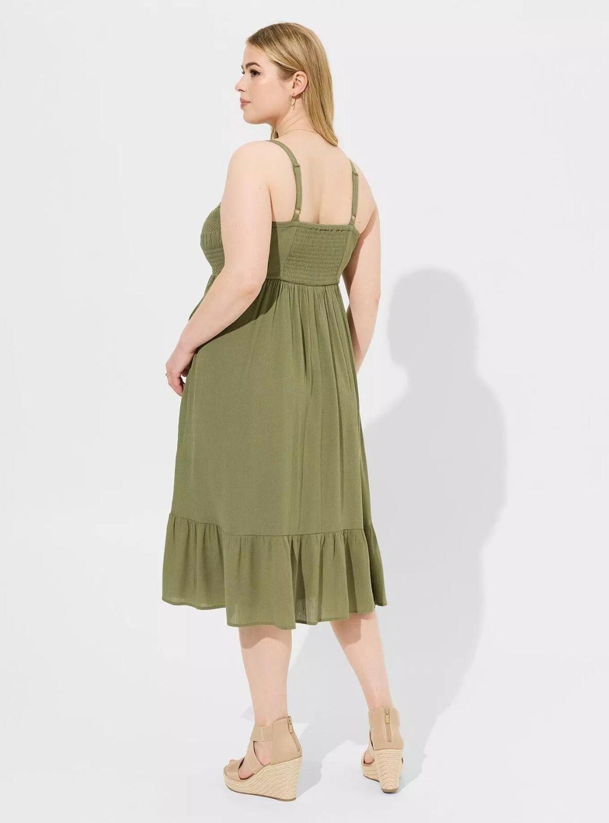 TORRID Midi Washable Gauze Smocked Bodice Tiered A-Line Dress 5 (28) 5X Green