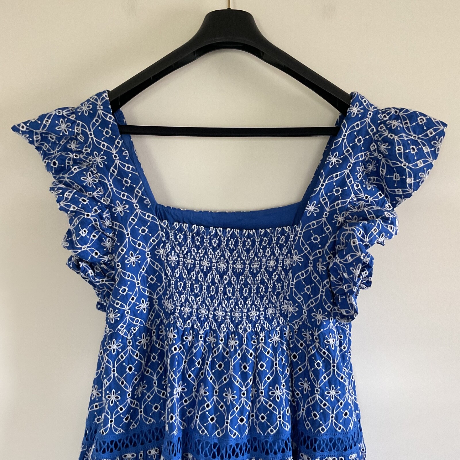 Lilly Pulitzer Morrie Ruffle Sleeve Eyelet Dress 14 Blue Grotto Flutter Eyelet