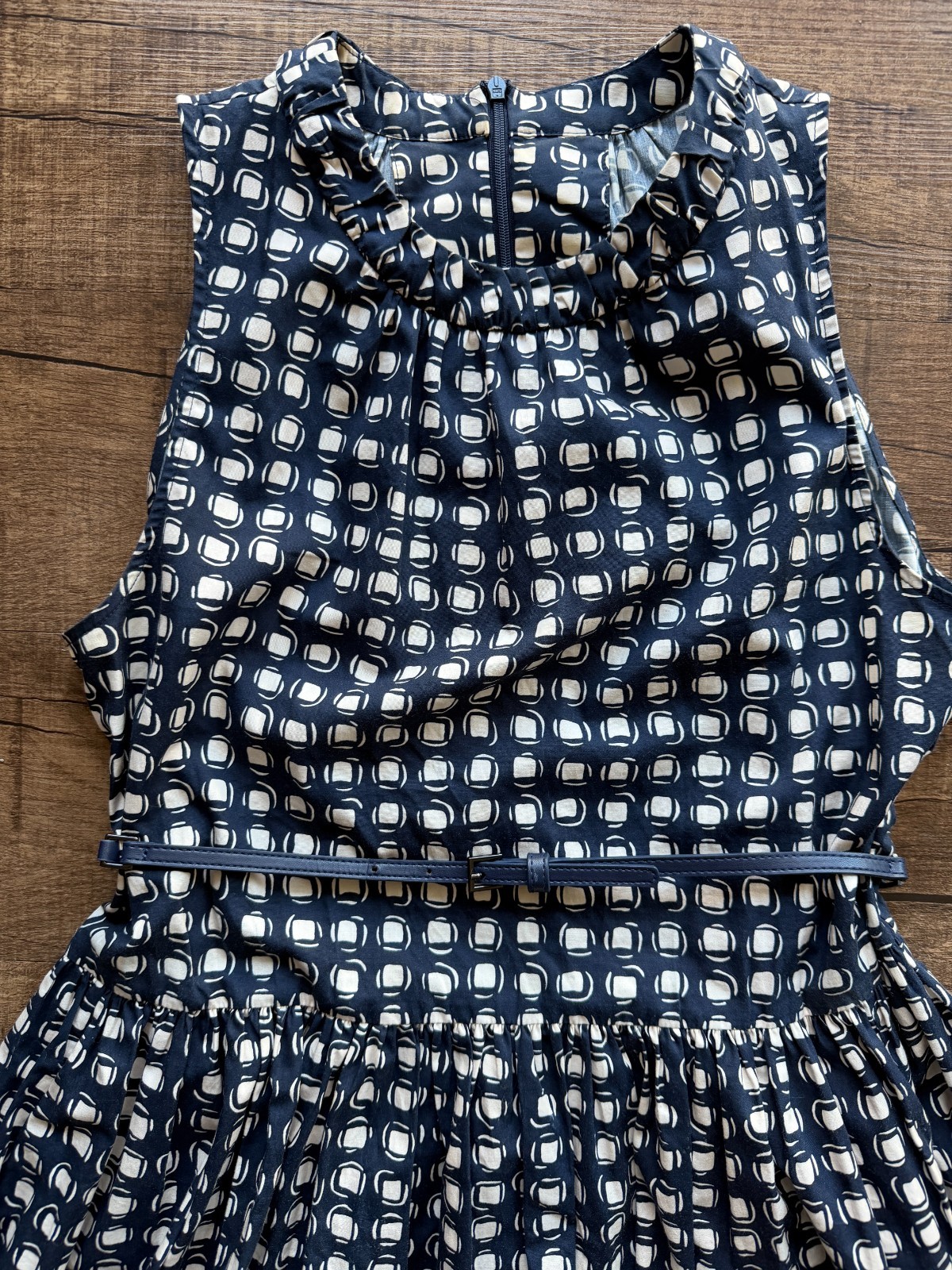 MaxMara Navy/Cream Gina Fit & Flare Geo Pattern Poplin Dress Size US 6