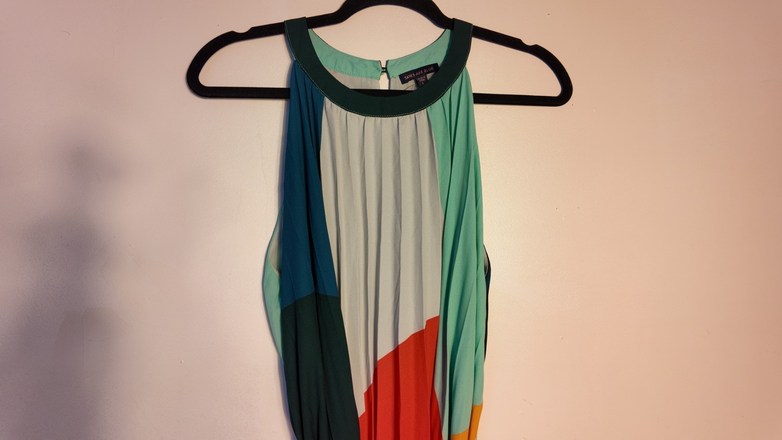 Skies Are Blue Pleated Midi Sleeveless Colorblock Dress – Women’s Size L