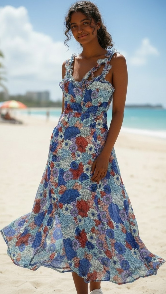 New Womens Floral Midi Dress by Japna in India Red☆White☆Blue Womens S