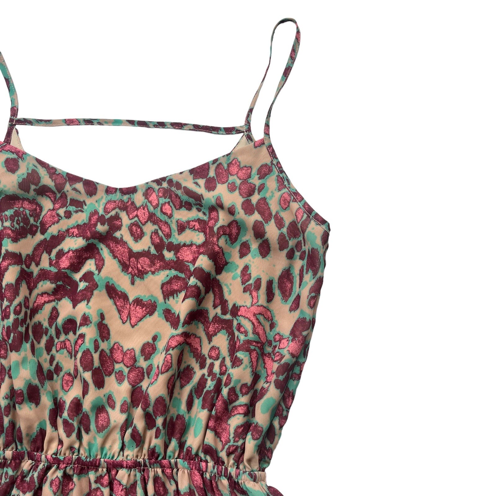 Miss Me Womens Size Medium Tan Teal Pink Animal Abstract Pattern Tank Mini Dress