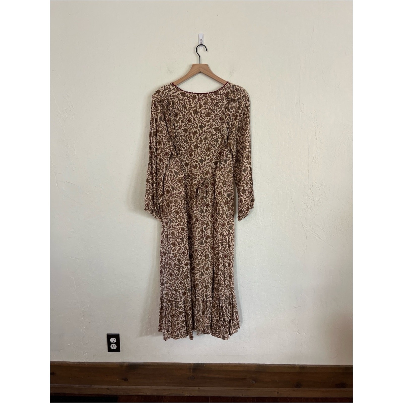April Cornell Long Sleeve Button Front Midi Maxi Prairie Dress XL Floral Cottage