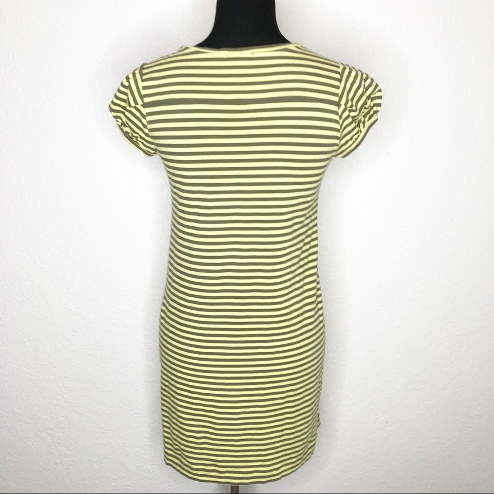 Theory yellow brown striped cap sleeve tee dress size Medium