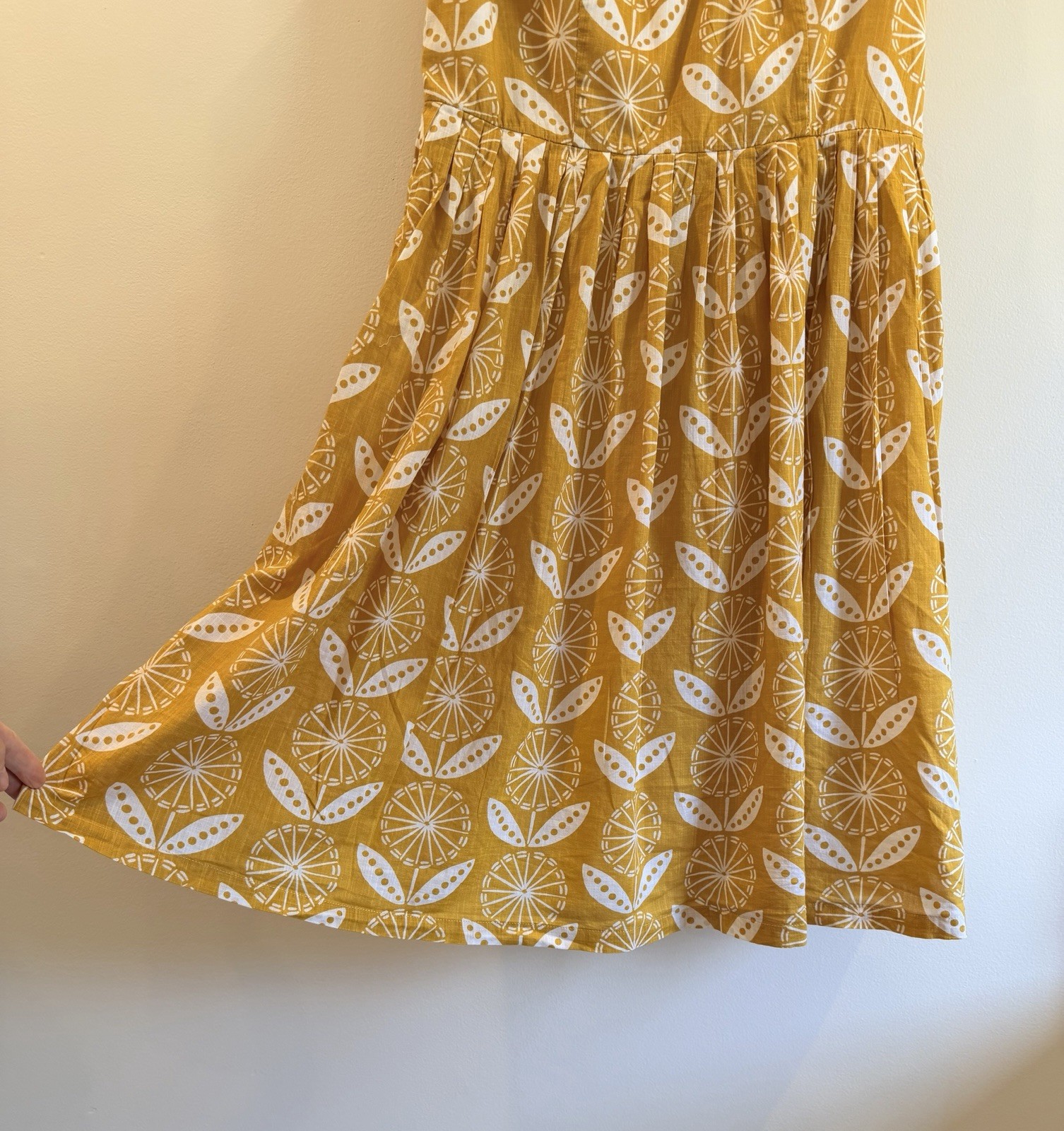 Boden Nancy Sunflower Yellow White Floral Cotton Fit Flare Dress Womens 8 Summer