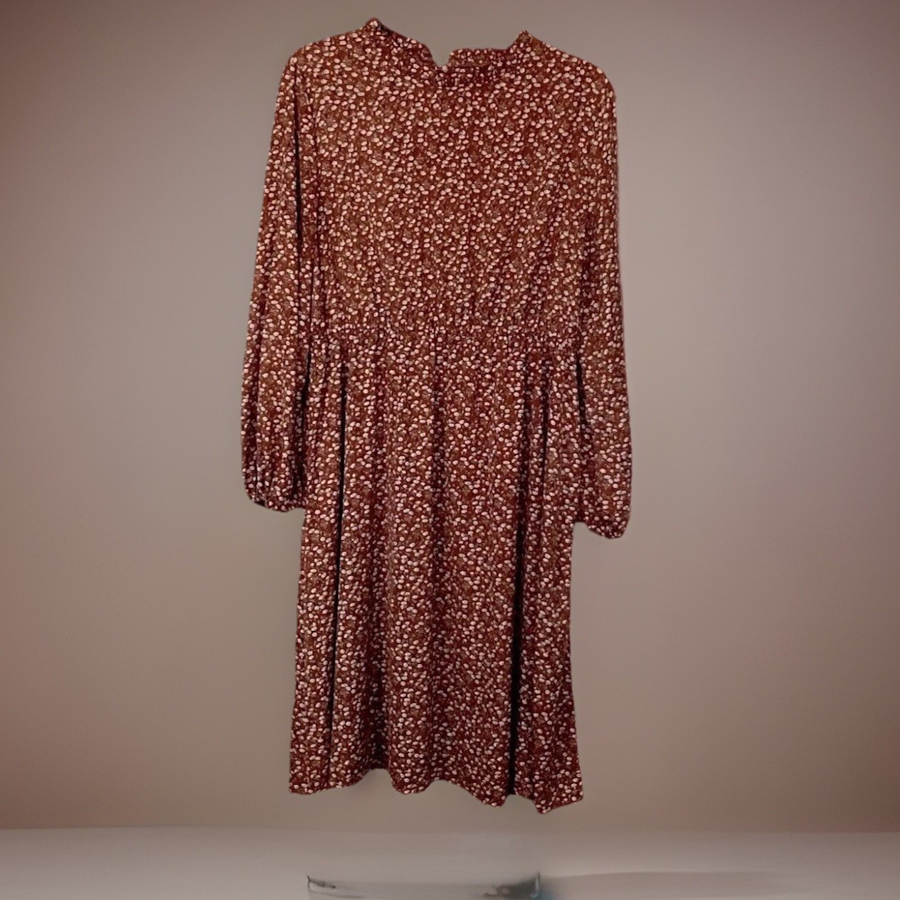 Women’s Orange Rust Floral Long Sleeve Modest Dress Plus Size 3XL ( 16 / 18 )