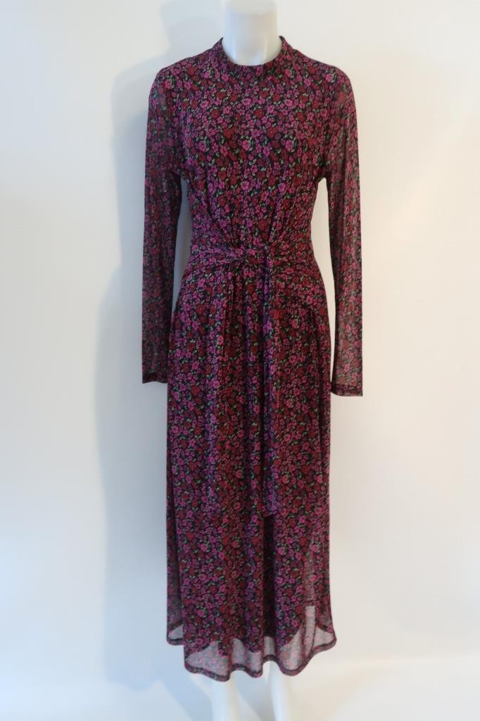 Womens Whistles Black Red Pink Green Floral High Neck Sheer Sleeve Midi Dress 10