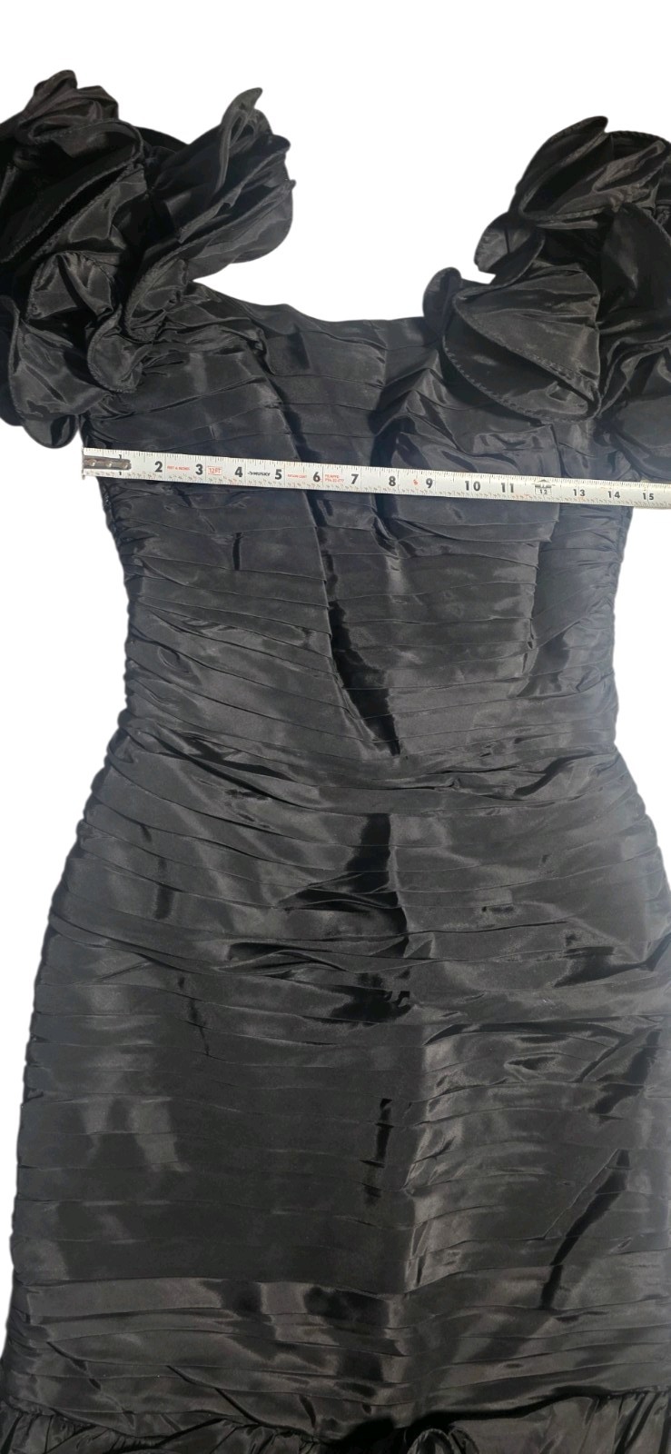 Cache Black Cocktail Party Dress W SZ 10 Satin Ruffle Sleeve Formal Midi Dress
