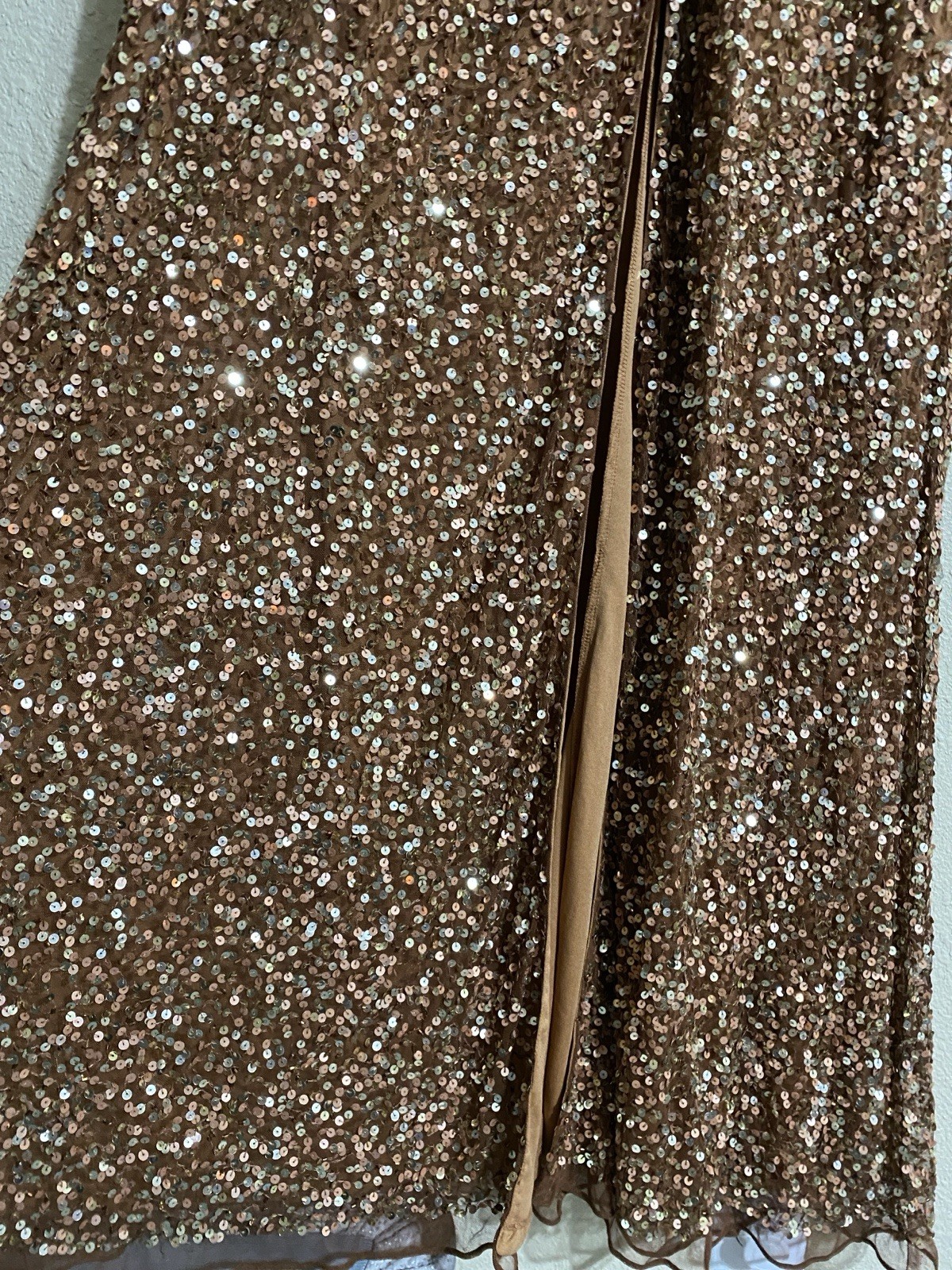 Mac Duggal Copper Sequined Wrap Over Butterfly Sleeve Gown 5540 Size 14 NWT