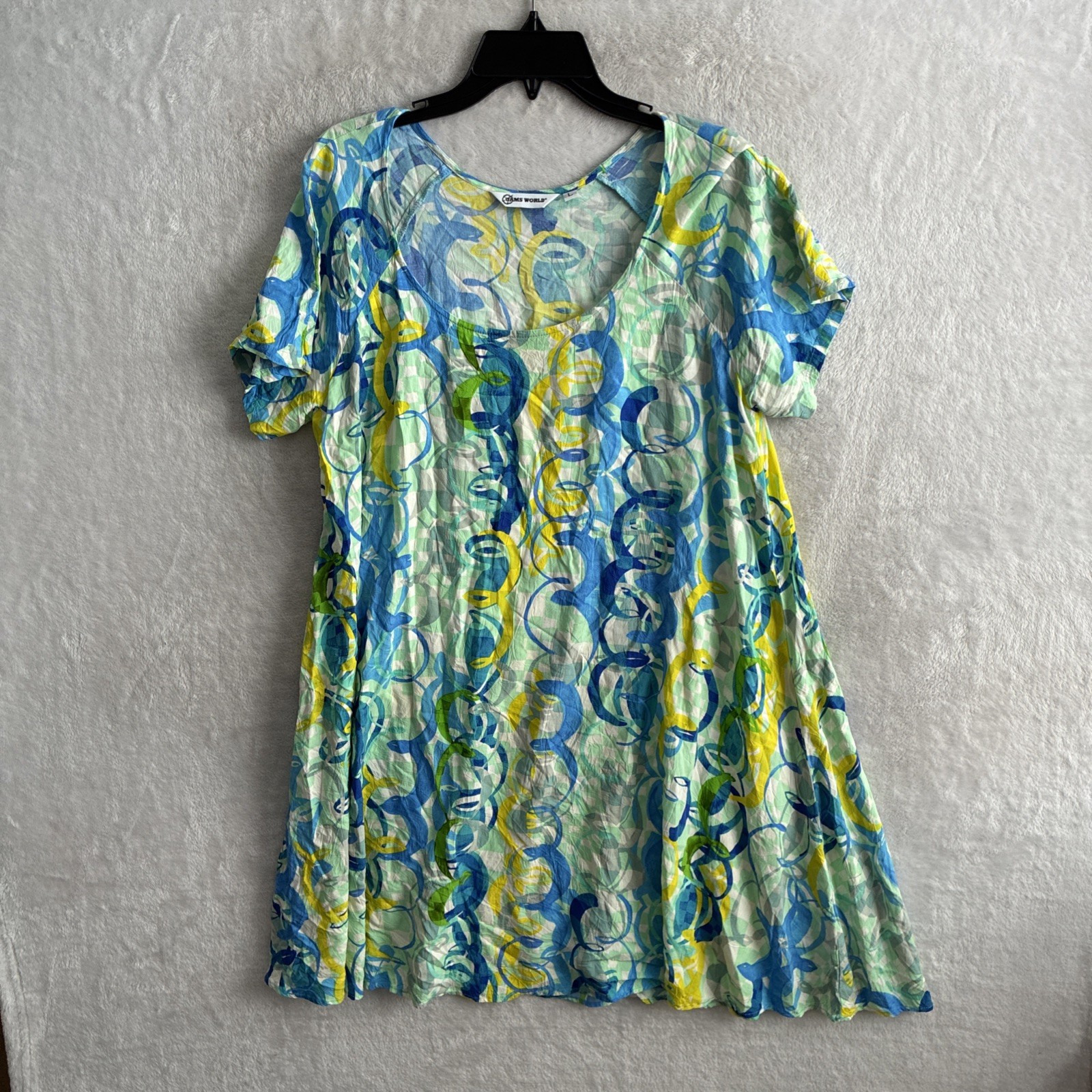 Jams World Womans Shirt Dress Multicolor Geometric Large Rayon Short Sleeve