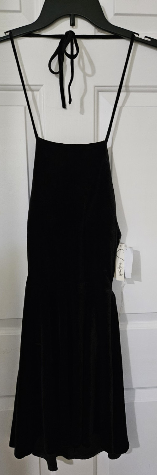 Speechless Black Velvet Halter Spaghetti Strap Dress w/rhinestone bows M NWT