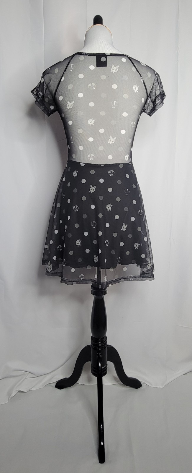 Fearless Illustration Dress Size Medium Black Bunny Animal Polka Dot Mesh EUC