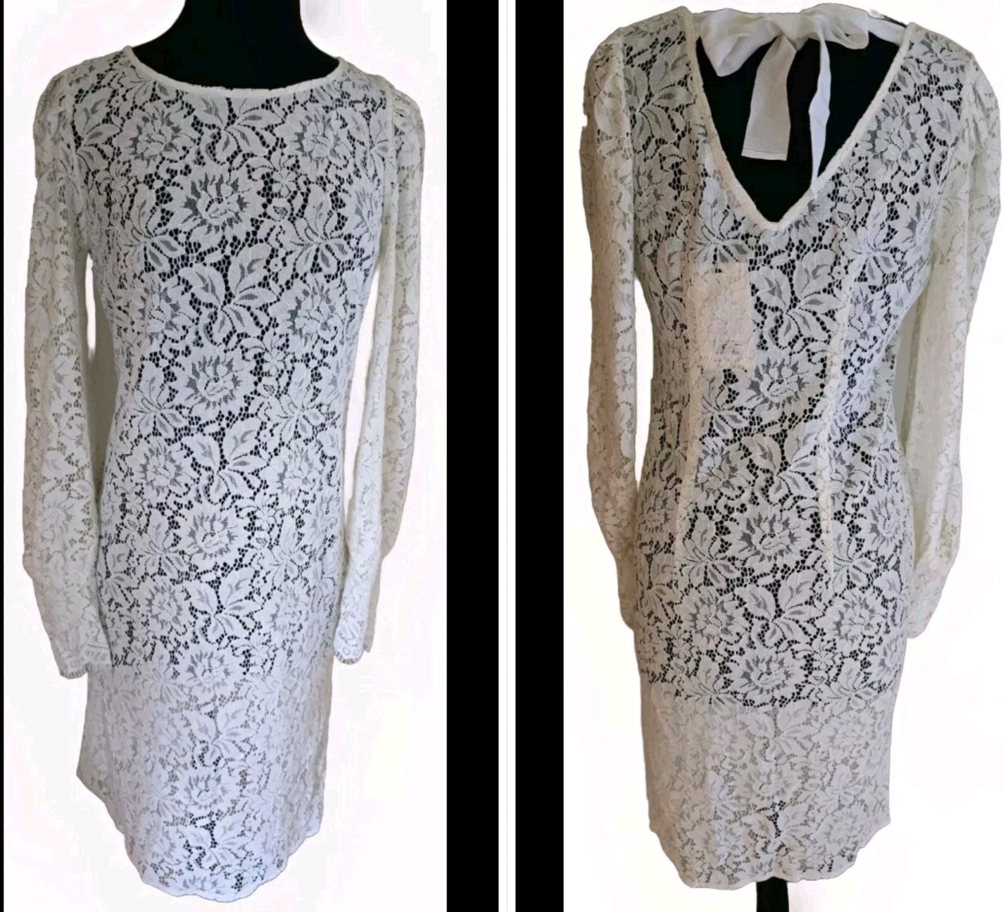 Women’s Large Lace Dress Rosemunde Sexy LS Bow Tie Midi Formal Dress 40 NWTS