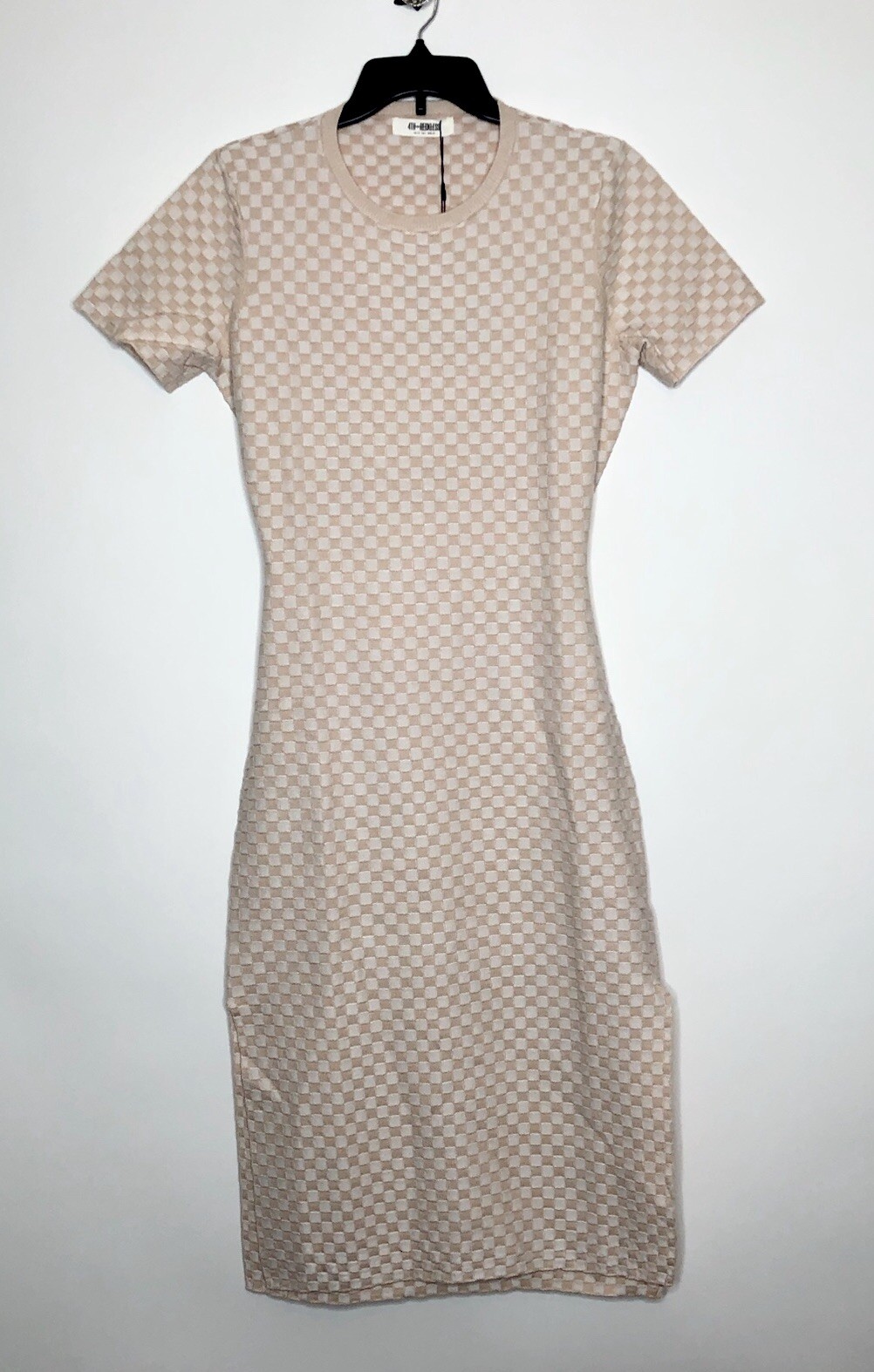 4Th & Reckless NEW Womens Size Large Checker Print Maiya Knit Midi Dress