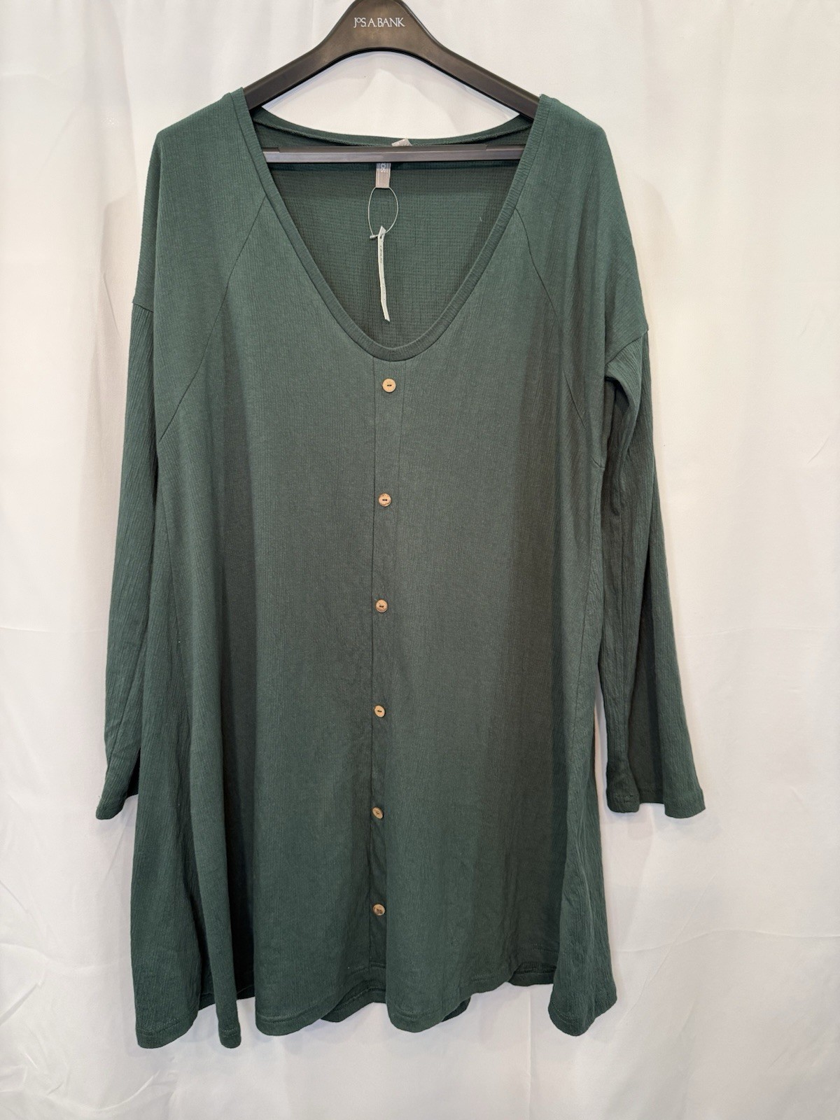 ASOS Green Oversized Swing Dress US 4 Tall Long Sleeve Button Front Jersey Mini