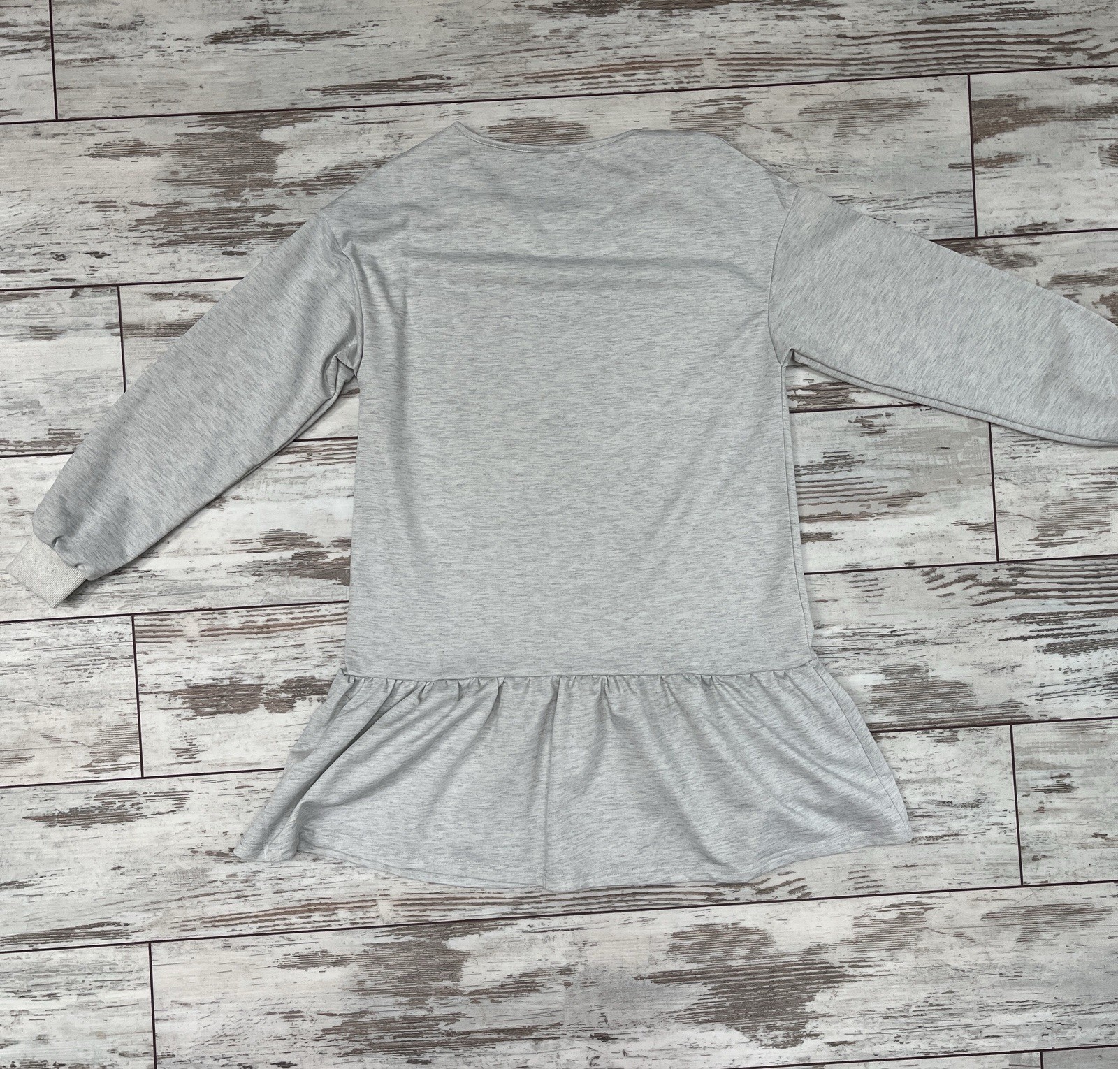 Gray Sweatshirt Dress Crewneck Ruffle Peplum Hem Long Sleeve Womens Medium NWOT