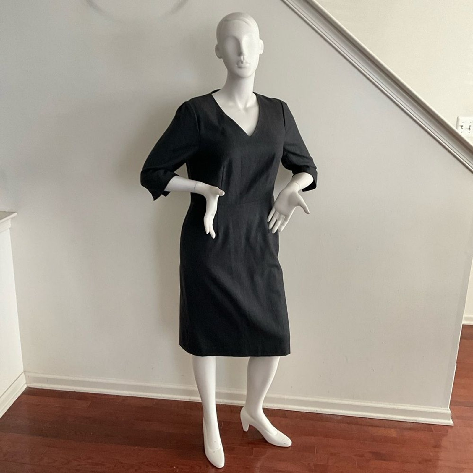 100% Virgin Wool Pendleton V-Neck Dress Gray 14