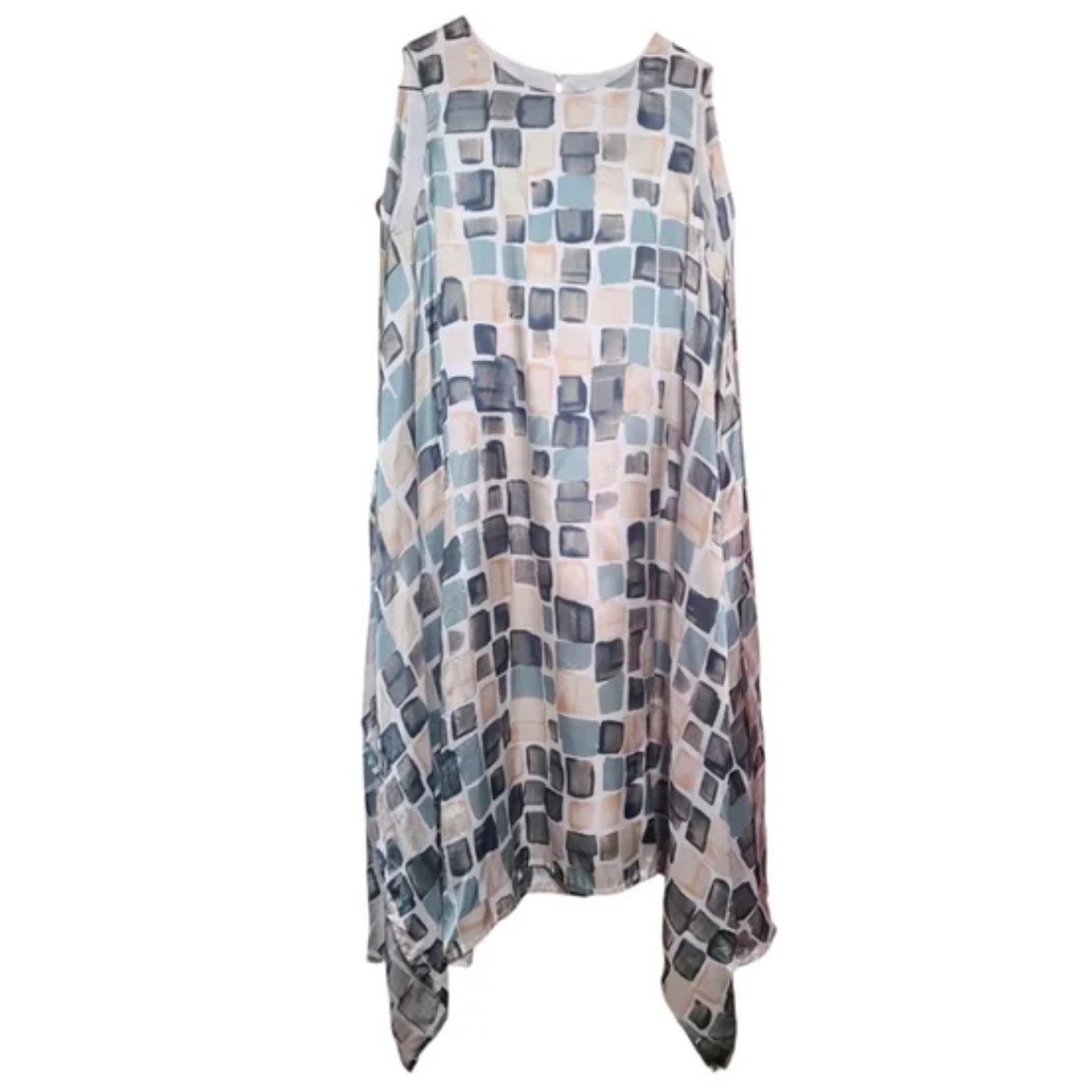 Peserico Geometric Block Print Handkerchief Hem Sleeveless Dress Multi New sz 44
