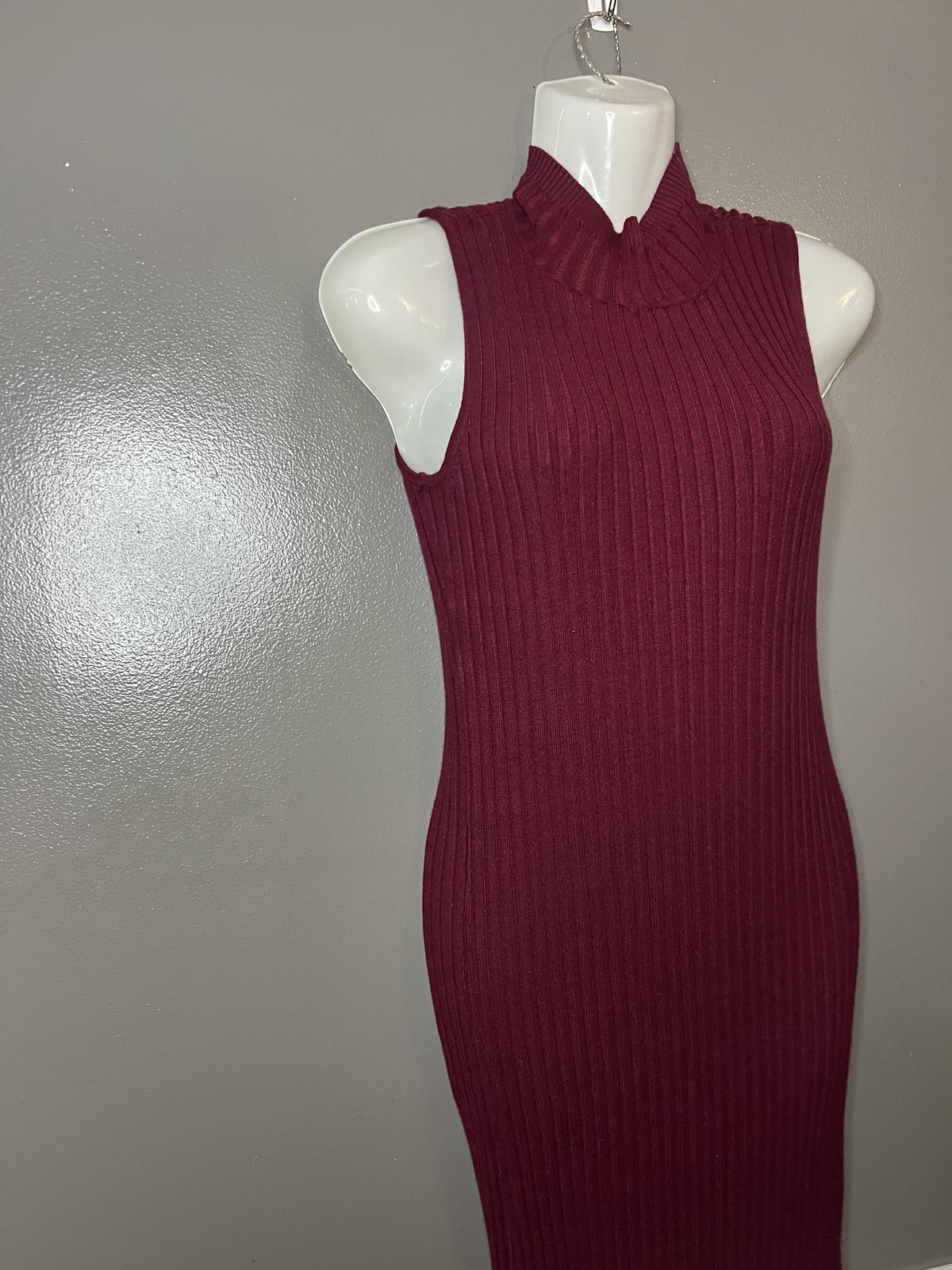 Knit & Love Dress Womens Medium Ribbed Sleeveless Mock Neck Midi Bodycon
