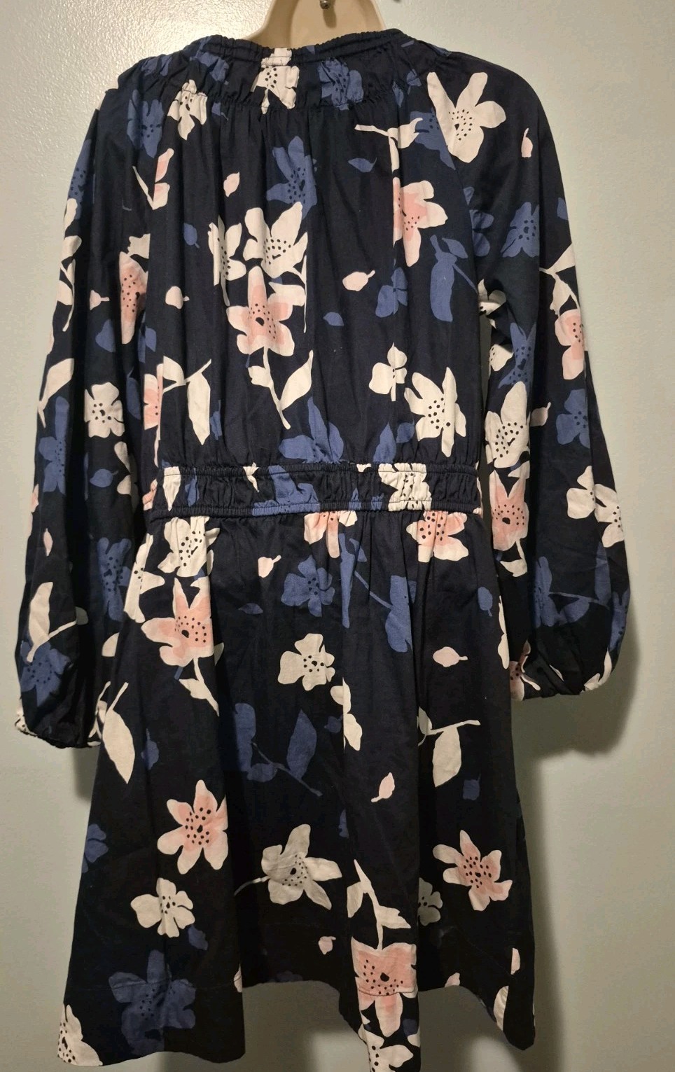 Free Assembly Blue Floral Gathered Waist Dress Long Sleeve Dress Women Sz M