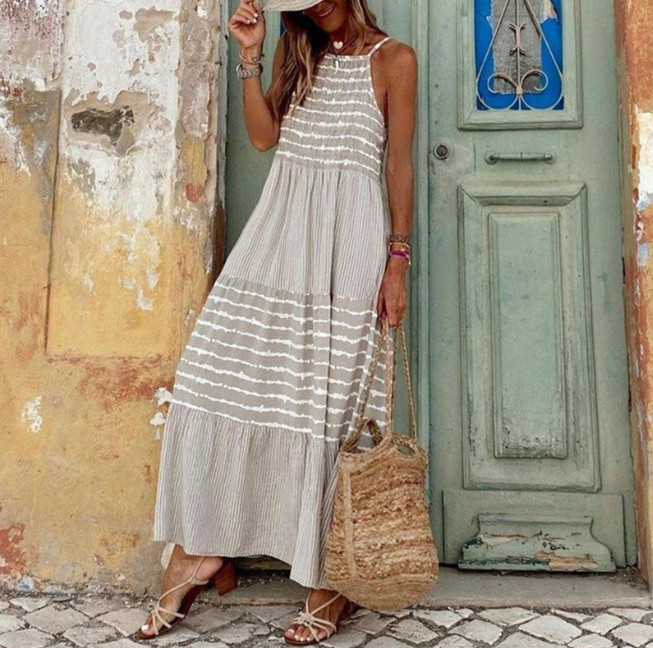 Striped Hanging Neck Spring & Summer Dress
